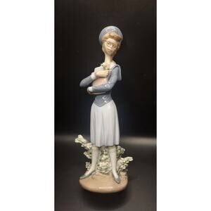 Lladro 5708 School Girl w Books & Flowers 10” Porcelain Figurine Spain